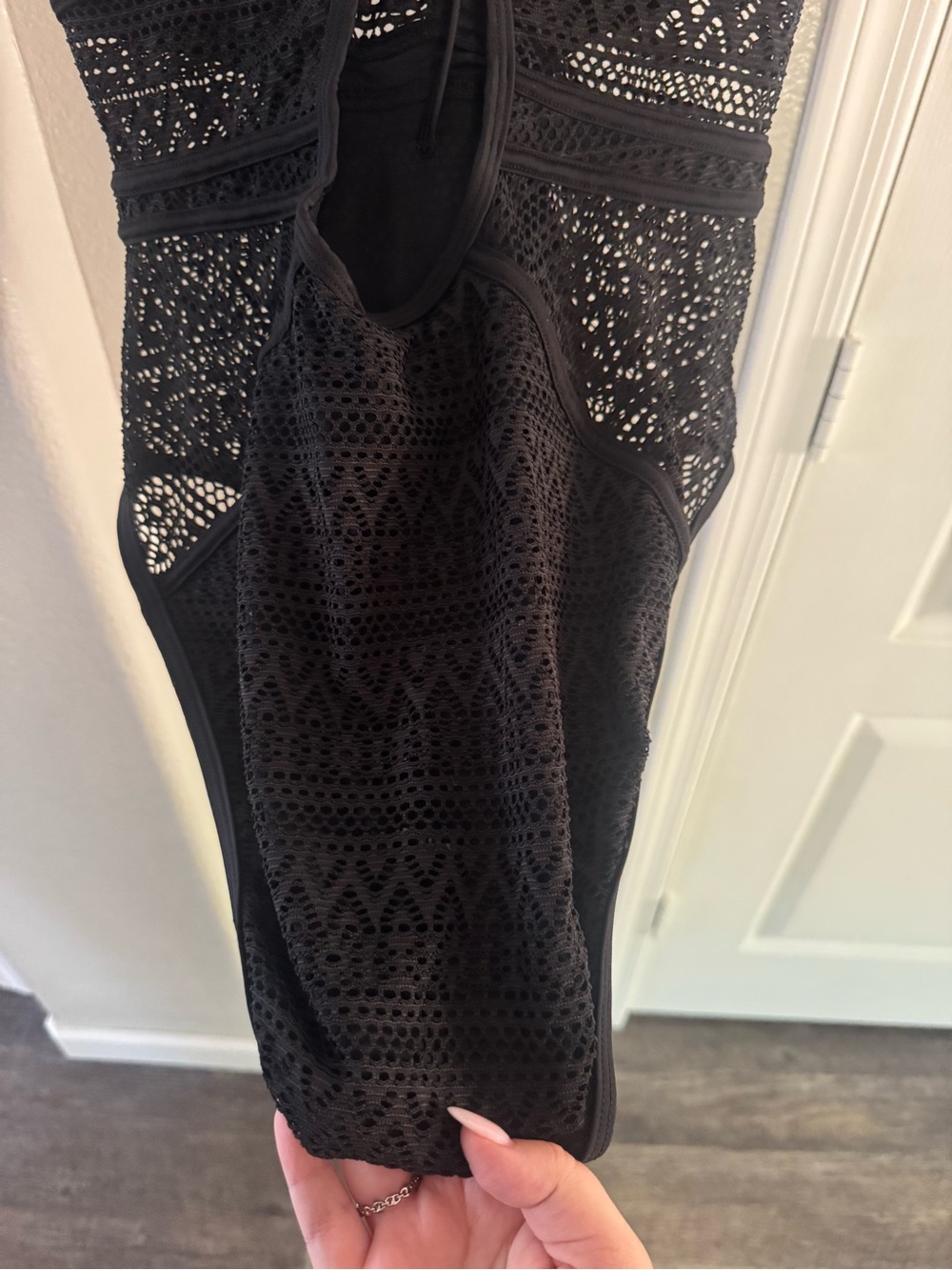 Black Crochet Lace One-Piece Swimsuit - Picture 8 of 13